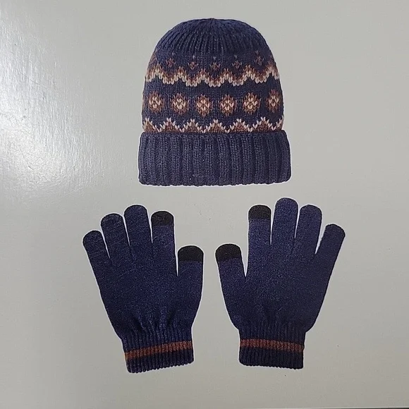 Members Marks Kids Blue and Orange Knit Hat and Glove Set Medium NWT - Picture 4 of 4